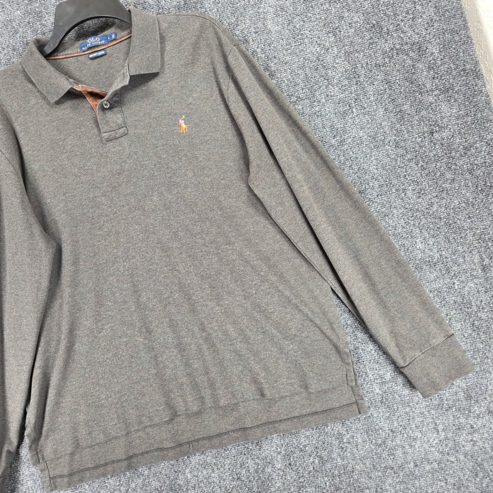 Polo Ralph Lauren Pima Cotton Polo Long Sleeve Shirt Men's Large Gray Cotton - Picture 4 of 11